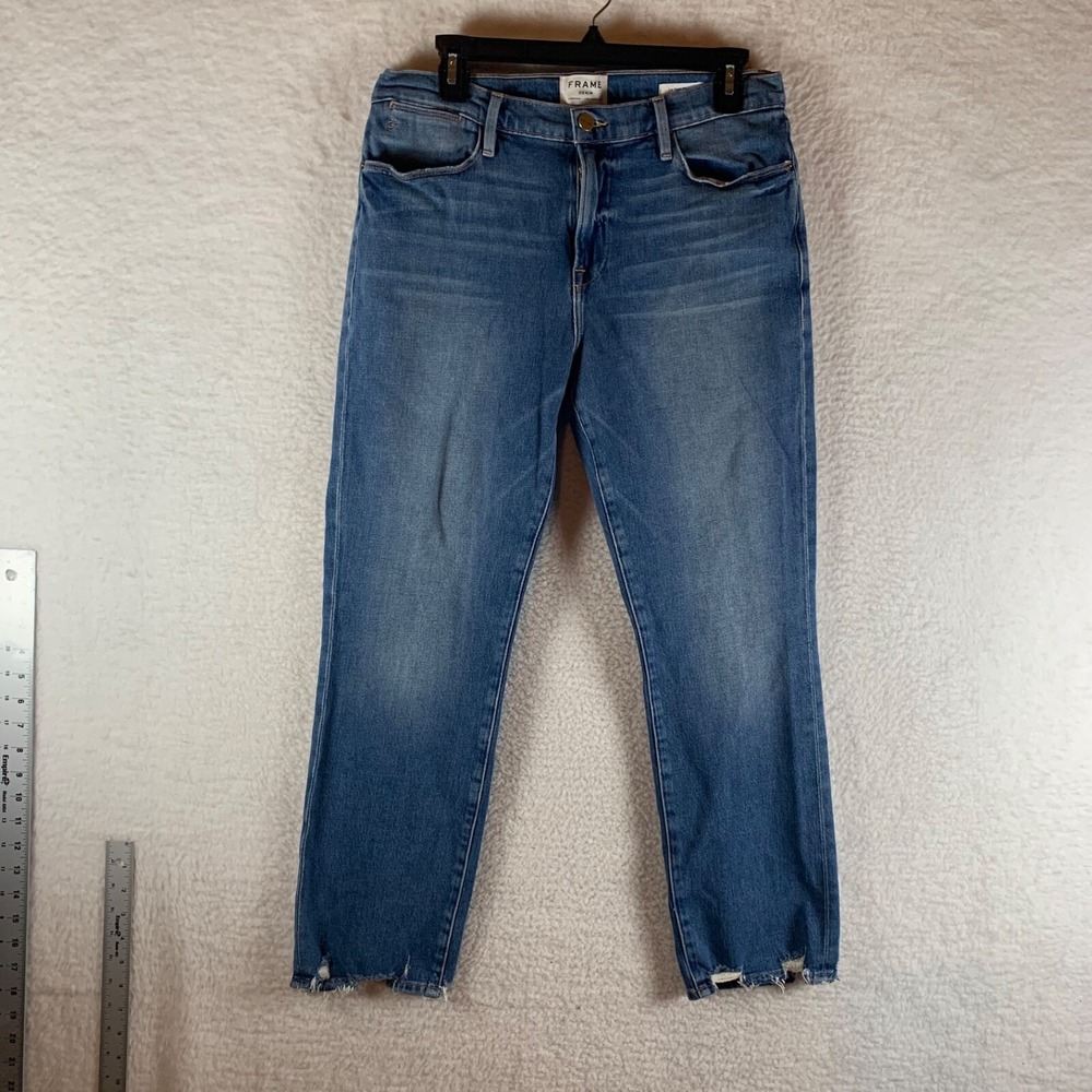 Frame Denim Women's Le High Straight Chewed Hem Breakwater Cropped Jeans Size 32